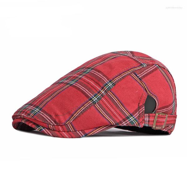 Berets Frühling Sommer Hüte Für Frauen Männer Mehrfarbig Plaid Fischgräten Kappen Entenschnabel Sboy Cap Dünne Cabbie Ivy Flache Hut