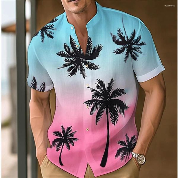 Мужские повседневные рубашки 2023 Летняя рубашка с коротким рукавом с коротким рукавом гавайский поло в половине полоска
