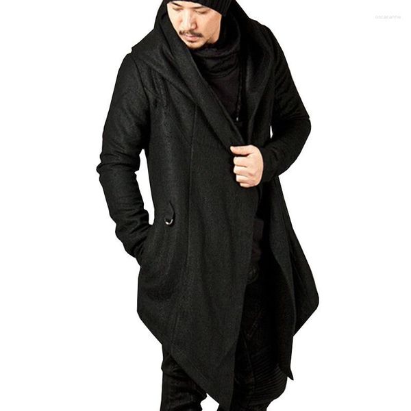 Trench da uomo Cappotto giacca a vento con cappuccio Primavera e autunno Personalità della moda Orlo irregolare Casual di grandi dimensioni