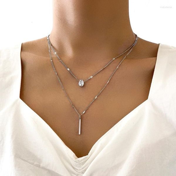Correntes de camada dupla colares em forma de gota de água gargantilha longa franja pingente corrente para mulheres pingentes de zircão jóias presente