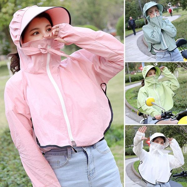 Rennjacken Damen-Sonnenschutz-Hoodie Langarm-Wandershirt Packbare Outdoor-Shirts mit Reißverschluss Durchgehender Reißverschluss UV