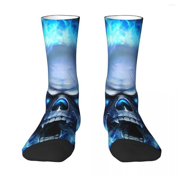 Herrensocken Blaue Flamme Feuer Gesicht Totenkopf Totenköpfe Socke Herren Damen Polyesterstrümpfe Anpassbar Hip Hop