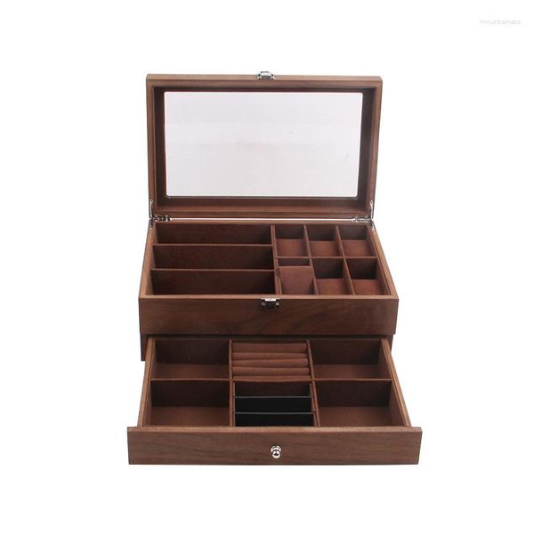 Scatole per orologi Box Organizer per uomo Legno 6 slot Commercio all'ingrosso Noce Gioielli Custodia per occhiali Orecchini Anello Ciondolo