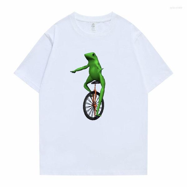 Herren-T-Shirts, lustiger grüner Frosch, der ein Einrad reitet, grafisches T-Shirt für Männer und Frauen, Anime-Cartoon-Baumwollhemd, Unisex, modisch, lässig, übergroß