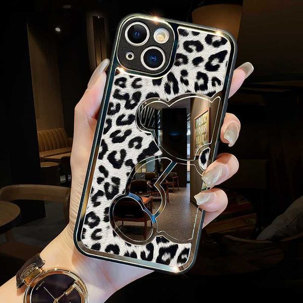 Capas de telefone celular para iphone 14 13 12 11 pro max x xr 7 8 plus luxo leopardo impressão couro hd espelho à prova de choque silicone capa protetora l230731