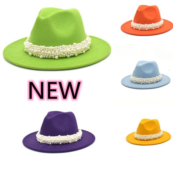 Chapéus de aba larga balde Big Pearl Fedora Hat Hat Woolen Jazz Hats Ladies Men Men Top 230801