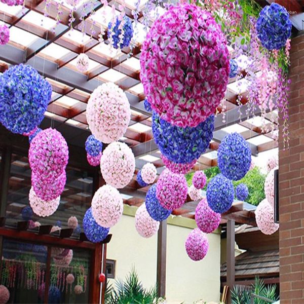 Flores decorativas 30cm 8 cores seda artificial bola de beijo rosa para casamento chá de bebê decoração de festa dia dos namorados