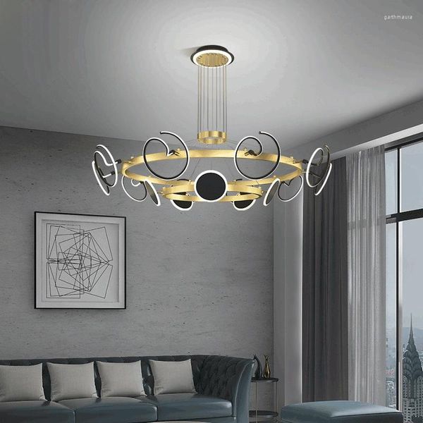 Lampade a sospensione Lampadario a LED dorato a forma speciale Sala da pranzo semplice ed elegante Camera da letto Illuminazione moderna della personalità creativa