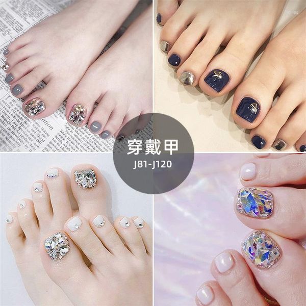 Falsche Nägel 24 stücke Zehen Volle Abdeckung Und Feste Gebrochene Diamant Künstliche Gefälschte Zehennagel Acryl Fuß Nail art Tipps maniküre Werkzeuge