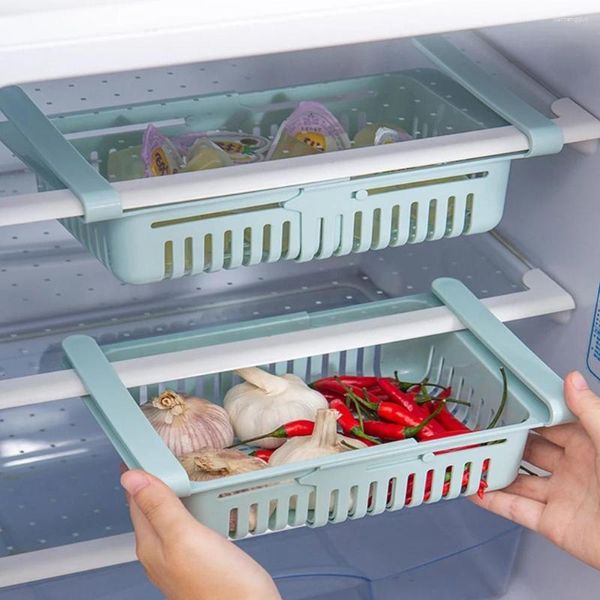 Garrafas de armazenamento Organizador de geladeira retrátil dobrável para uso doméstico Caixa de alimentos Gaveta de cozinha Gaveta retrátil Recipiente de geladeira Armário Prateleiras