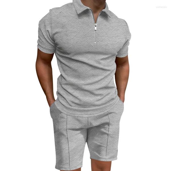 Fatos de treino masculinos 2023 verão camisa pólo de alta qualidade manga curta terno masculino impressão moda ao ar livre casual conjunto com zíper