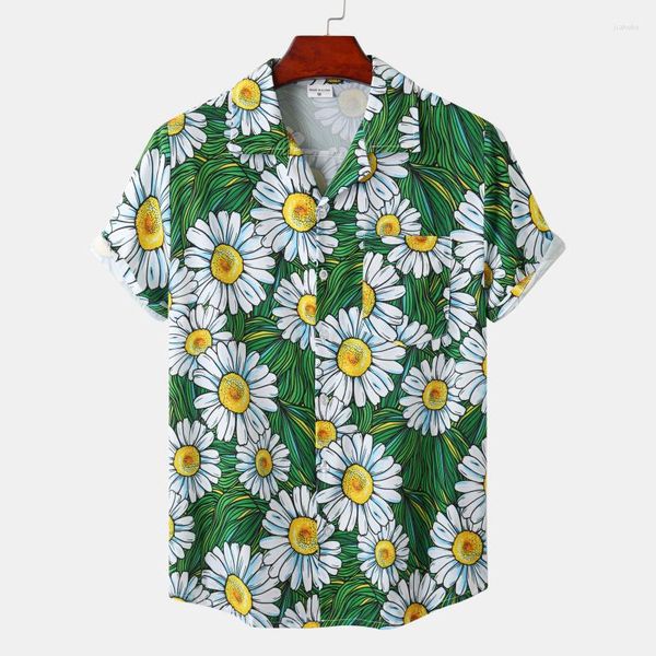Camisas casuais masculinas 2023 verão Daisy Vocation lapela camisa oversized havaiana impressão 3D moda masculina praia manga curta blusa meninos