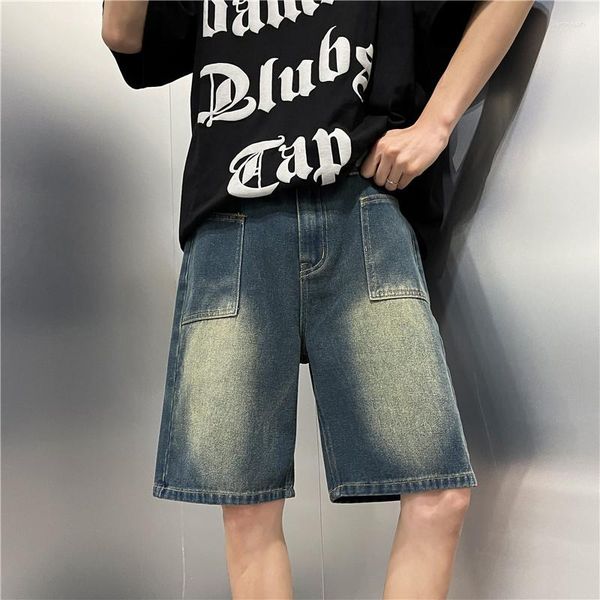 Männer Jeans Denim Shorts Sommer Retro Lose Breite Bein Halbe Hosen Japanische Ins Mode Marke Hip Hop Gerade Pirate 2023