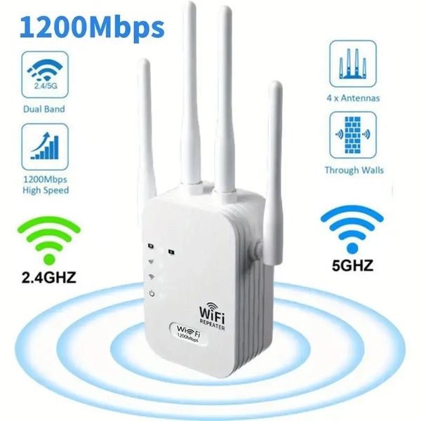 1pc WiFi Extender 1200Mbps, Wireless Internet WiFi Repeater/Router/AP Signal Booster até 10000 Sq.ft, WiFi Booster, WiFi Extender Outdoor, Internet Booster