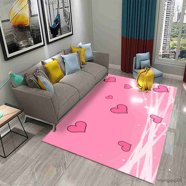 Tapetes 3D Rosa Love Heart Carpet para Dia dos Namorados Presente Cozinha Banheiro Tapete Antiderrapante Sala de Estar Meninas Quarto Decoração Tapete R230802