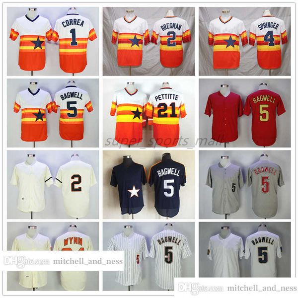 Vintage Movie Baseball Wears Jersey 5 Jeff Bagwell 1 Carlos Correa 2 Alex Bregman 4 George Springer 21 Andy Pettitte 24 Jimmy Wynn 1980 2006 Homens Mulheres Jovens Tamanho S--XXXL