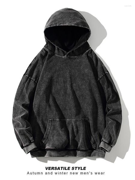 Herren Hoodies West Style Smoky Grey Vintage Heavy Wash Pullover Trendy Ins Street Fashion Old Hoodie Oversize Kapuzenpullover