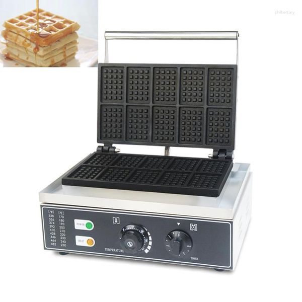 Ekmek üreticileri ticari elektrikli yapışmaz 10 adet 10 adet waffle üreticisi kare kek fırın kahvaltı makinesi waffles fırın tava atıştırmalık ekipman