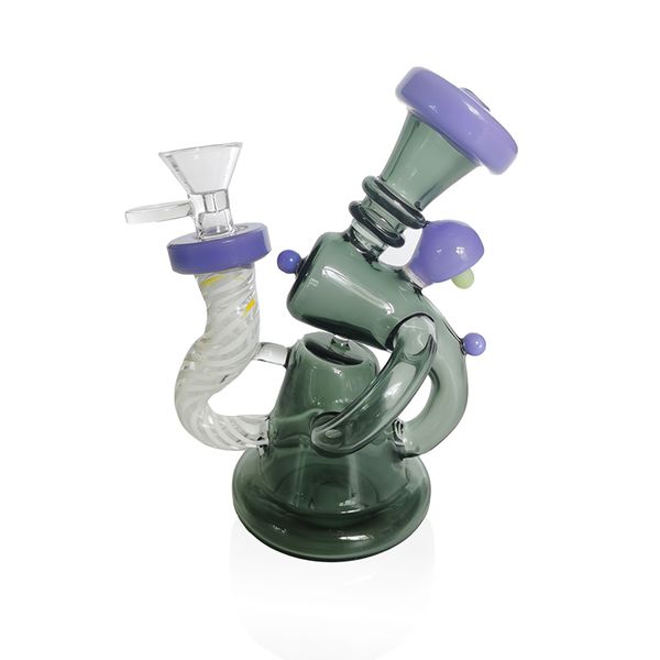 Tipo a strisce bianche Narghilè Bong in vetro Recycler Mini pipa ad acqua per fumatori Dab Rig Altezza 14 cm con giunto 14 mm