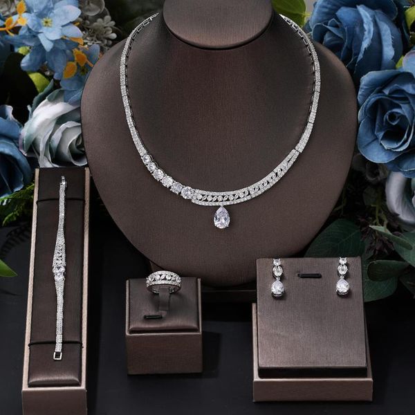 Halskette Ohrringe Set Tropfenohrring Dubai Voller Hochzeitsschmuck für Braut Zirkonia