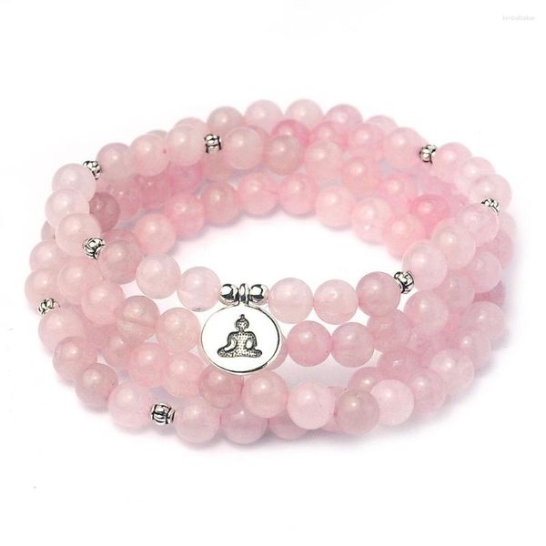 Странд натуральный розовый кристаллический браслет 108 бусинки йога браслеты Будда Розарий Каменные украшения для женщин Мужчины Оптовые