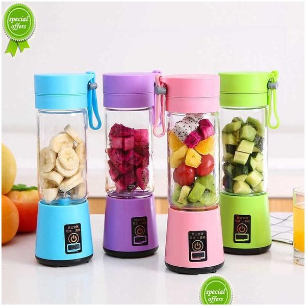 Diğer Ev Bahçesi 380ml 6 Blade Taşınabilir Blender Mini Meyve Makinesi Elektrikli Şişe USB Şarj Mikser Suyu Smoothie Maker Cup A Seyahat DHJMB