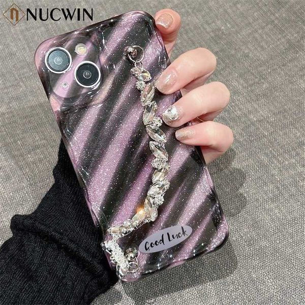 Casos de telefone celular Glitter Zebra Stripe Wrist Starp Case para iPhone 14 Pro Max 14 Plus 11 12 13 Pro 14 11 Bracelete de diamante Tampa macia Lanyard L230731