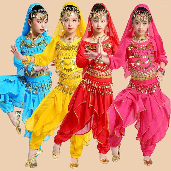 Abbigliamento da palcoscenico Costumi di danza del ventre per ragazze Costume da ballo Vestito per bambini Bambini India Mostra abbigliamento 5 pezzi/set