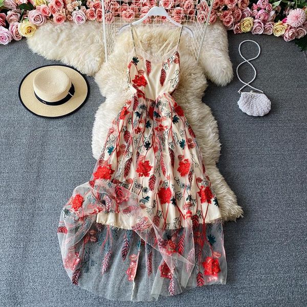 Abiti casual Summer Bohemian Maxi Dress Women Spaghetti Strap Backless Sexy Party Long Embroidery Floral Boho Beach