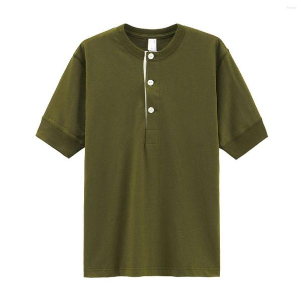 T-shirt da uomo 2023 T-shirt girocollo in cotone verde militare Canotta casual lavorata a maglia manica corta allentata retrò