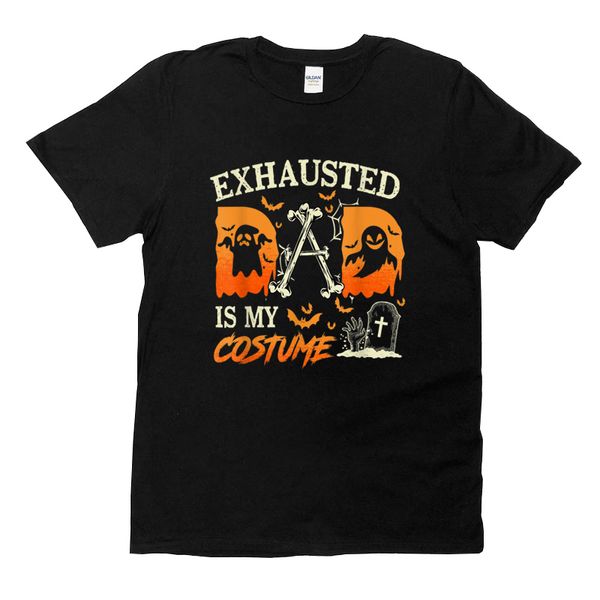 Herren-T-Shirts, erschöpftes Papa-Kostüm, lustiges passendes Halloween-Männer-T-Shirt, schwarzes T-Shirt aus Baumwolle, lässiges Woll-T-Shirt der Männerkleidung 230802