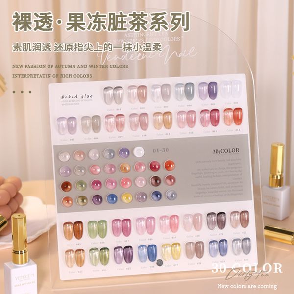 Nagellack 30 Farben Jelly Transparent Gel Nude Pink Hautfarbe UV Soak Off Lack Jade Art Lacquer 15 ml 230802