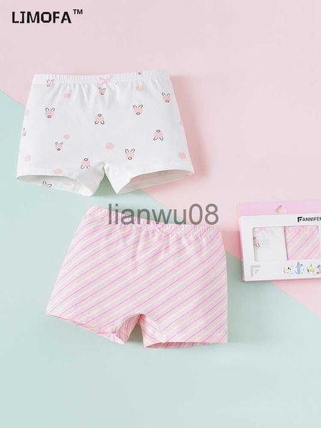 Mutandine LJMOFA 2 Pezzi Ragazze Strisce Rosa Slip Biancheria Intima di Cotone per Bambini Adolescenti Mutande Traspiranti Morbide Cartoni Animati Fiori Boxer B157 x0802