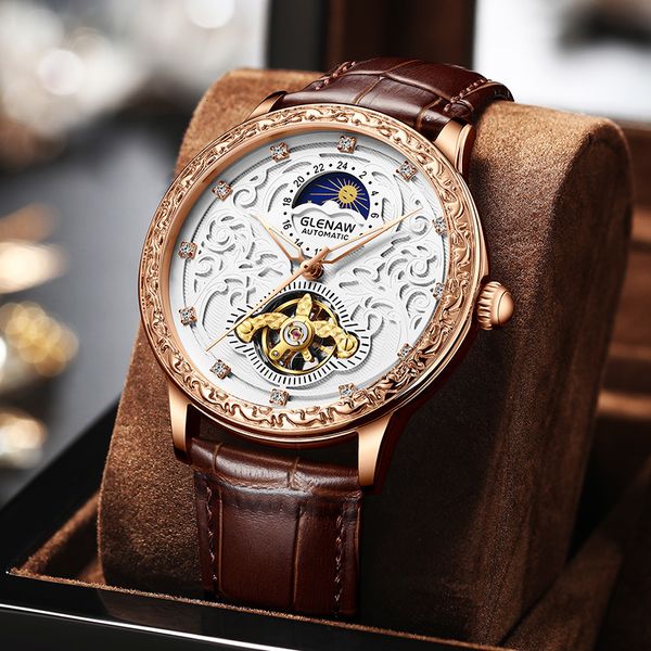 Armbanduhren GLENAW Top Marke Herrenuhr Mechanische Wirstwatches Luxus Skeleton Automatische Uhrwerk Uhren für Männliche reloj hombre 230802