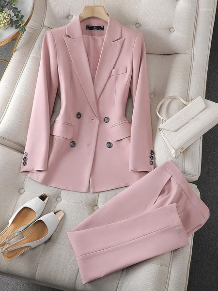 Женские брюки с двумя частями прибытие мода Ladies Cant Suit Women Office Business Work Blazer и Blouser Black Pink Khaki Formal 2 Set