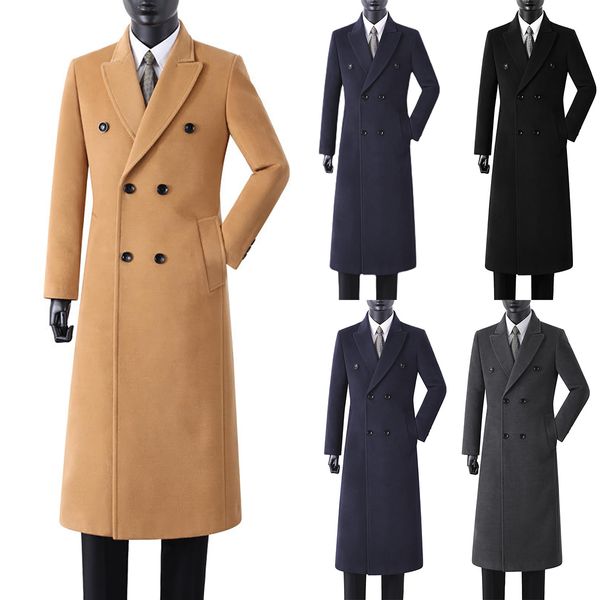 Yeni Varış Erkekler Kış Paltosu Çift Kruvaze Tepeli Çarpı Blazer Moda Uzun Palto Ceketler Özelleştirin