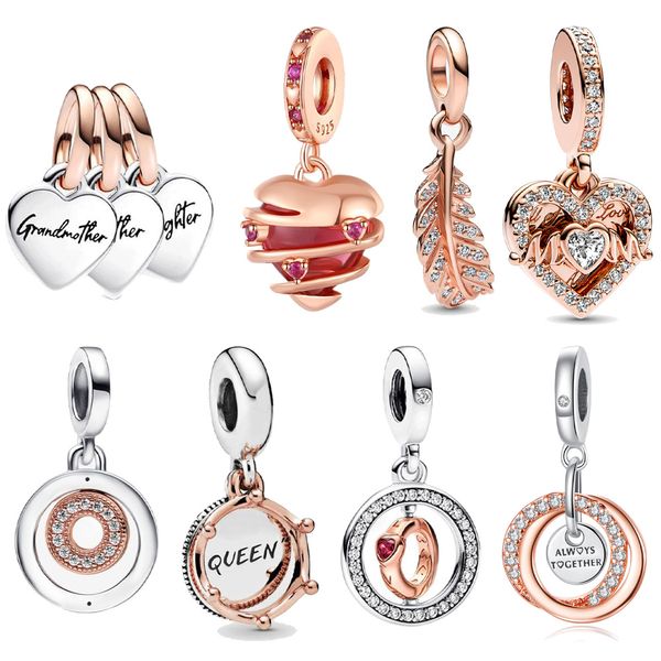 Klassische beliebte Charms Herz Liebe Muttertagsgeschenk Roségold Anhänger 925 Silber Schmuckstück DIY passend für Pandora-Armband Halskette Designer-Schmuckzubehör