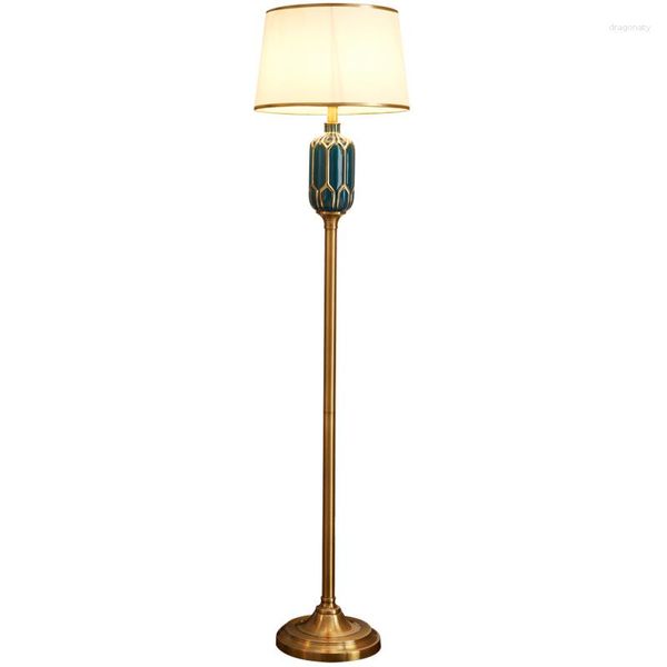 Stehlampen Moderne Keramik im europäischen Stil Stoffkunst Wohnzimmer Schlafzimmer Stehlampe Einfache Luxus Goldfarbe E27 Beleuchtungskörper