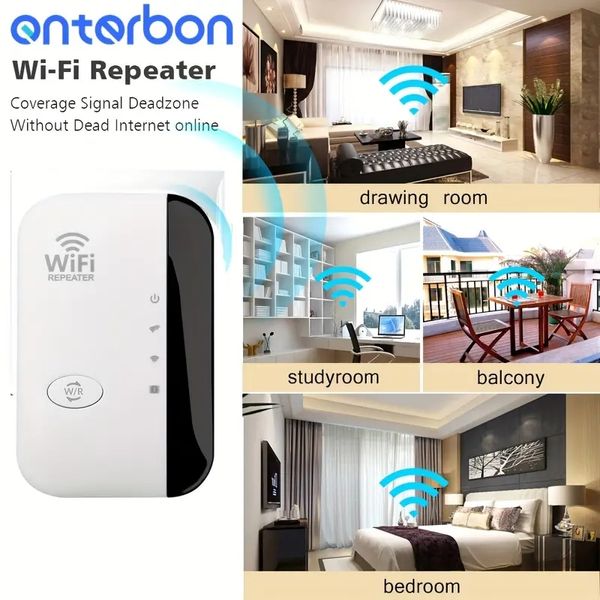 1pc Long Range WiFi Extender - Boost Signal até 2640sq. ft e conecte até 25 dispositivos - Fácil configuração com 1 toque - Porta Ethernet para conexões com fio