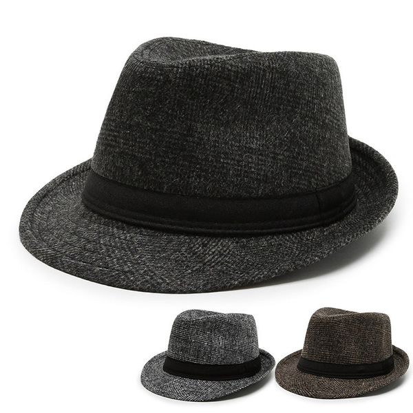 Chapéus de aba larga balde retrô chapéu fedora masculino faixa de fita feltro homem elegante britânico jazz gorro de lã ao ar livre 230801