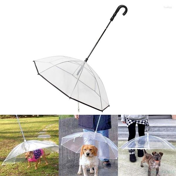 Guarda-chuva transparente para animais de estimação, guarda-chuva pequeno com trela, corrente de ferro como capa de chuva para cães, suprimentos de embalagem bonitos