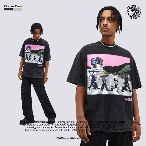 Camisetas masculinas BLACKAIR Street Band Graphic Lazer Lavagem personalizada Camiseta vintage de manga curta para homens e mulheres