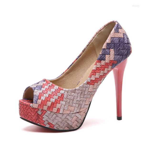 Sapato social primavera sapato feminino salto agulha alto 12 cm com plataforma boca rasa feminino bomba de festa peep toe