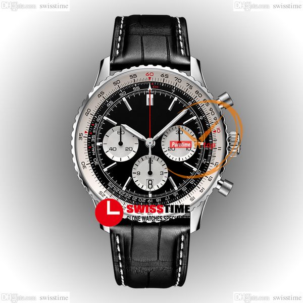 BLS Navitimer B01 ETA A7750 cronografo automatico orologio da uomo quadrante bianco nero cinturino in pelle AB0138211B1P1 Super Edition Reloj Hombre Swisstime F6