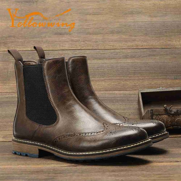 Stiefel Größe 39~48 Herren Chelsea Boots im amerikanischen Stil Gummiband Leder Stiefeletten #AL661 L230802
