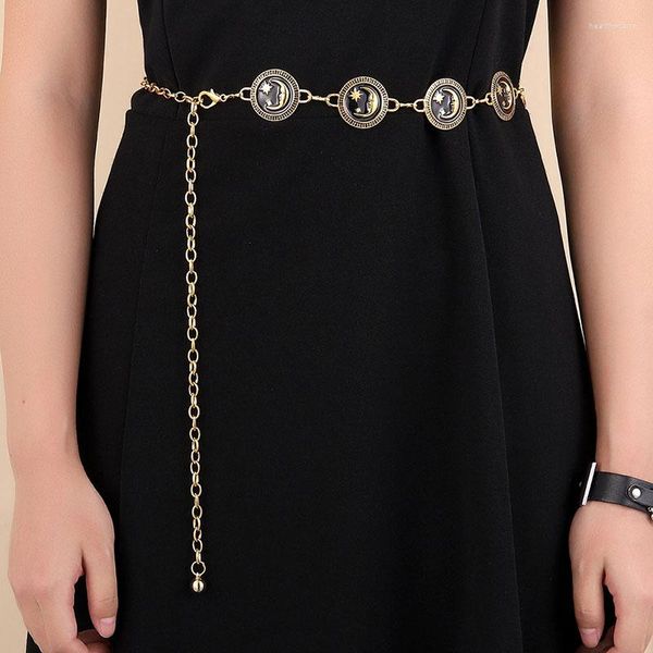 Ketten Goth Punk Y2K Mond und Stern Vintage Gold Farbe Kette Gürtel Muster Designer Frauen Kleidung Taille Elegant Prom