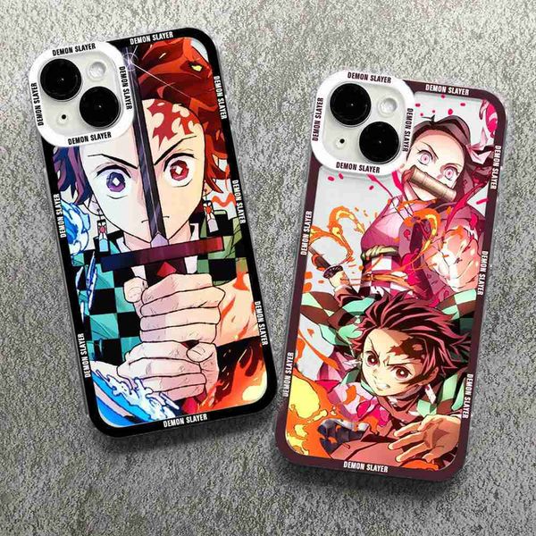 Capas de telefone celular Japão Anime Demon Slayer Capa para iPhone 11 12 13 14 Pro Max Mini 7 8 Plus X XS SE XR Capa de telefone Kimetsu No Yaiba Capa Coque L230731