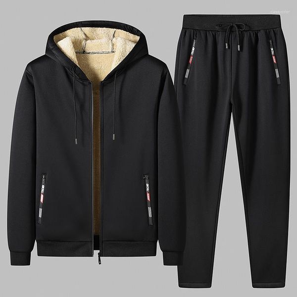 Männer Trainingsanzüge Männer Zwei Stücke Winter Sportsuit Warm Sport Anzug 2023 Thermal Hoodies Sets Fleece Trainingsanzug Winddicht Gym Run Sportswear