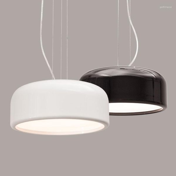 Lâmpadas pendentes abajur de alumínio moderno abajur dia35/48/60 cm preto branco redondo droplight para sala de jantar sala de estar