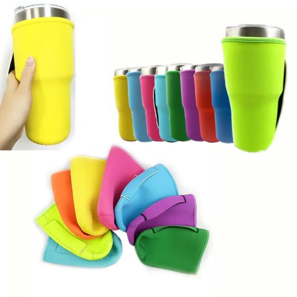 UPS Alças reutilizáveis Manga para copo de café gelado Mangas de neoprene Furador de copos com alças para garrafa de água de 30 oz -32 oz Tumbler Capa de caneca para garrafa de água Grande Dunkin Donuts 8,2